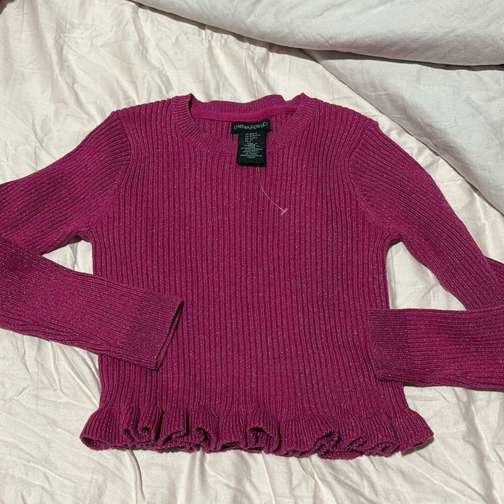 Cynthia Rowley 5/6 hot pink glitter sweater ruffled hemline stretch nwot perfect